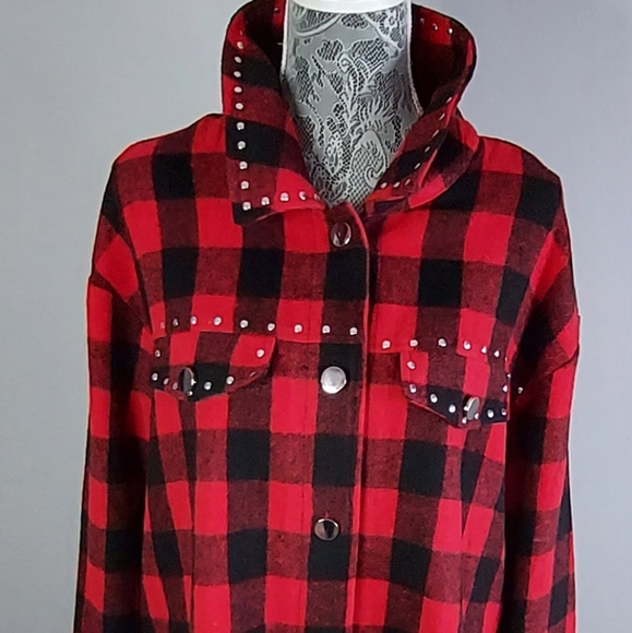 NWT Alice Blue Buffalo Plaid Women's Button Down Red and Black Top Plus Size 2x - Picture 1 of 8
